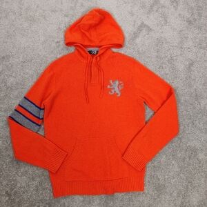 Simons Men's 100% Lambswool Orange Hooded Sweater Size Small Wool Fall